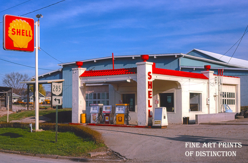 Vintage gas station photo Late 40s —1950s Great signage advertising sale shell gas