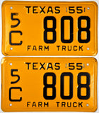 1955 Texas farm truck license plate pair in excellent condition