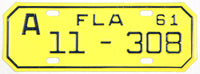 A classic NOS 1961 Florida motorcycle license plate for sale by Brandywine General Store from Alachua county in near mint condition