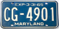 1965 Maryland car license plate grading very good plus