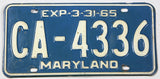 1965 Maryland car license plate grading very good plus