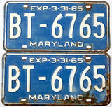 1965 Maryland License Plates