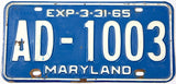 1965 Maryland car license plate grading very good