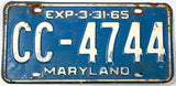 1965 Maryland car license plate grading good plus