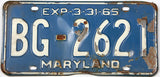 1965 Maryland car license plate grading good plus