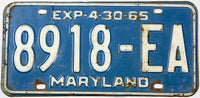 1965 Maryland single truck license plate grading very good minus