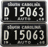 a pair of 1968 South Carolina car license plates grading very good