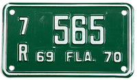 A classic 1969 - 70 Florida Motorcycle License Plate for sale by Brandywine General Store in excellent condition