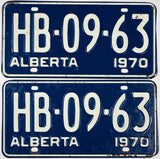 A pair of 1970 Alberta Canada license plates grading very good