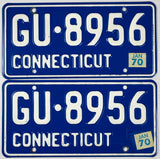 A pair of 1970 Connecticut car license plates in excellent minus condition