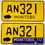 A pair of 1970 Manitoba Canada license plates in excellent minus condition