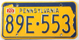 1970 Pennsylvania car license plate grading excellent minus