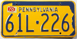 1970 Pennsylvania car license plate grading excellent minus