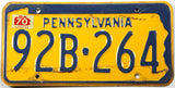 1970 Pennsylvania car license plate grading very good minus