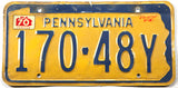 1970 Pennsylvania car license plate grading good plus