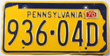 1970 Pennsylvania car license plate grading very good plus