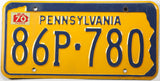 1970 Pennsylvania car license plate grading excellent minus