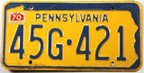 1970 Pennsylvania car license plate grading very good plus