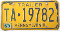 1970 Pennsylvania trailer license plate grading very good minus