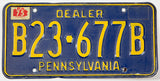 1975 Pennsylvania dealer license plate grading very good plus