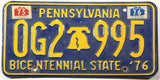 1976 PA car license plate grading very good minus