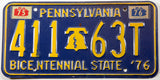 1976 Pennsylvania bicentennial license plate grading very good plus