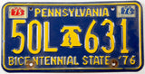 1976 PA car license plate grading very good