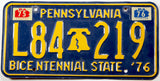 1976 Pennsylvania bicentennial license plate grading very good plus