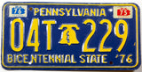 1976 Pennsylvania bicentennial license plate grading excellent minus