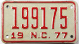 1977 North Carolina motorcycle license plate grading excellent minus