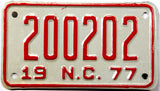 1977 North Carolina motorcycle license plate grading excellent