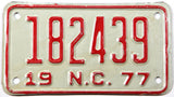 1977 North Carolina motorcycle license plate grading excellent