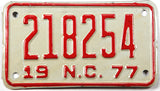 1977 North Carolina motorcycle license plate grading excellent