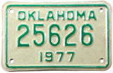 1977 Oklahoma motorcycle license plate grading excellent minus