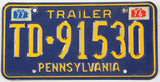 1977 Pennsylvania trailer license plate grading very good plus