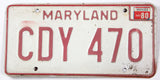 1980 Maryland Single License Plate