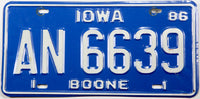 1986 Iowa license plate from Boone county grading very good plus