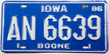 1986 Iowa license plate from Boone county grading very good plus