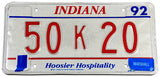 A classic 1992 Indiana passenger automobile license plate from Marshall County for sale by Brandywine General Store in excellent condition