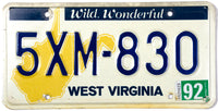 1992 West Virginia car license plate in very good plus condition