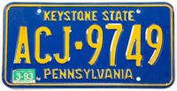 1993 Pennsylvania license plate grading excellent minus