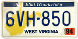 1994 West Virginia car license plate in very good plus condition