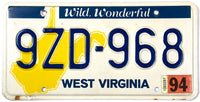 1994 West Virginia car license plate in very good plus condition