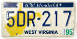 1995 West Virginia car license plate in very good condition with writing