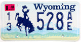 A single classic 2001 Wyoming passenger car license plate for sale by Brandywine General Store from Converse County