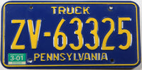 2001 Pennsylvania truck license plate grading excellent minus