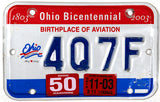 2003 Ohio bicentennial motorcycle license plate in very good plus condition