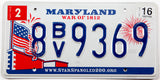 2016 Maryland War of 1812 car license plate grading excellent