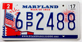 2017 Maryland War of 1812 car license plate grading excellent minus