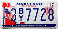 2017 Maryland War of 1812 car license plate grading excellent plus